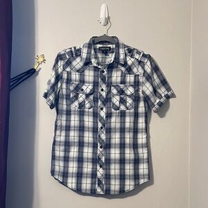 Helix - White and Navy Plaid Short Sleeve Button Down